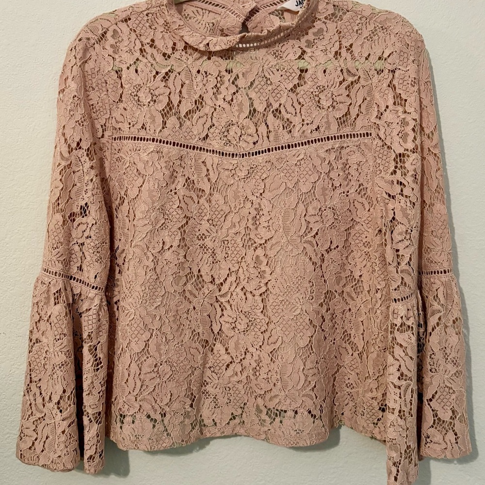 Jack by BB Dakota Lace Blouse in Soft Pink